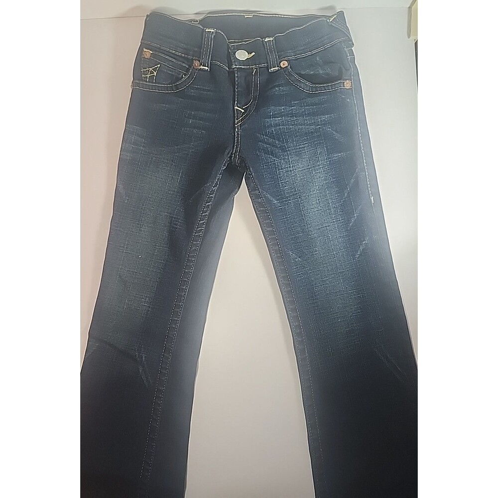 True Religion World Tour Size 14 Girls Low Rise Dark Wash Blue Jeans EUC